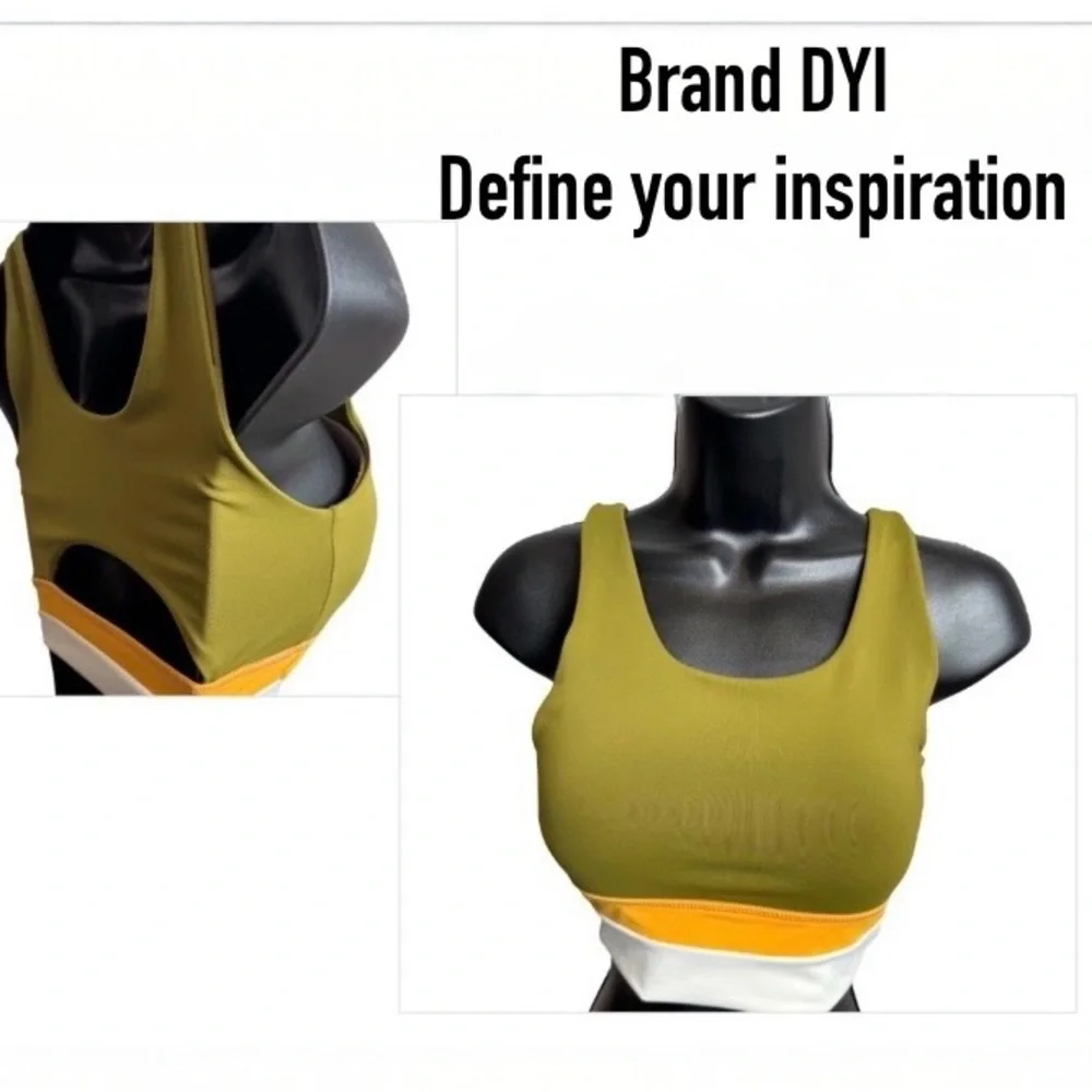 Define Your Inspiration Colorblock Sports Bra Crop– Olive/Orange/White
